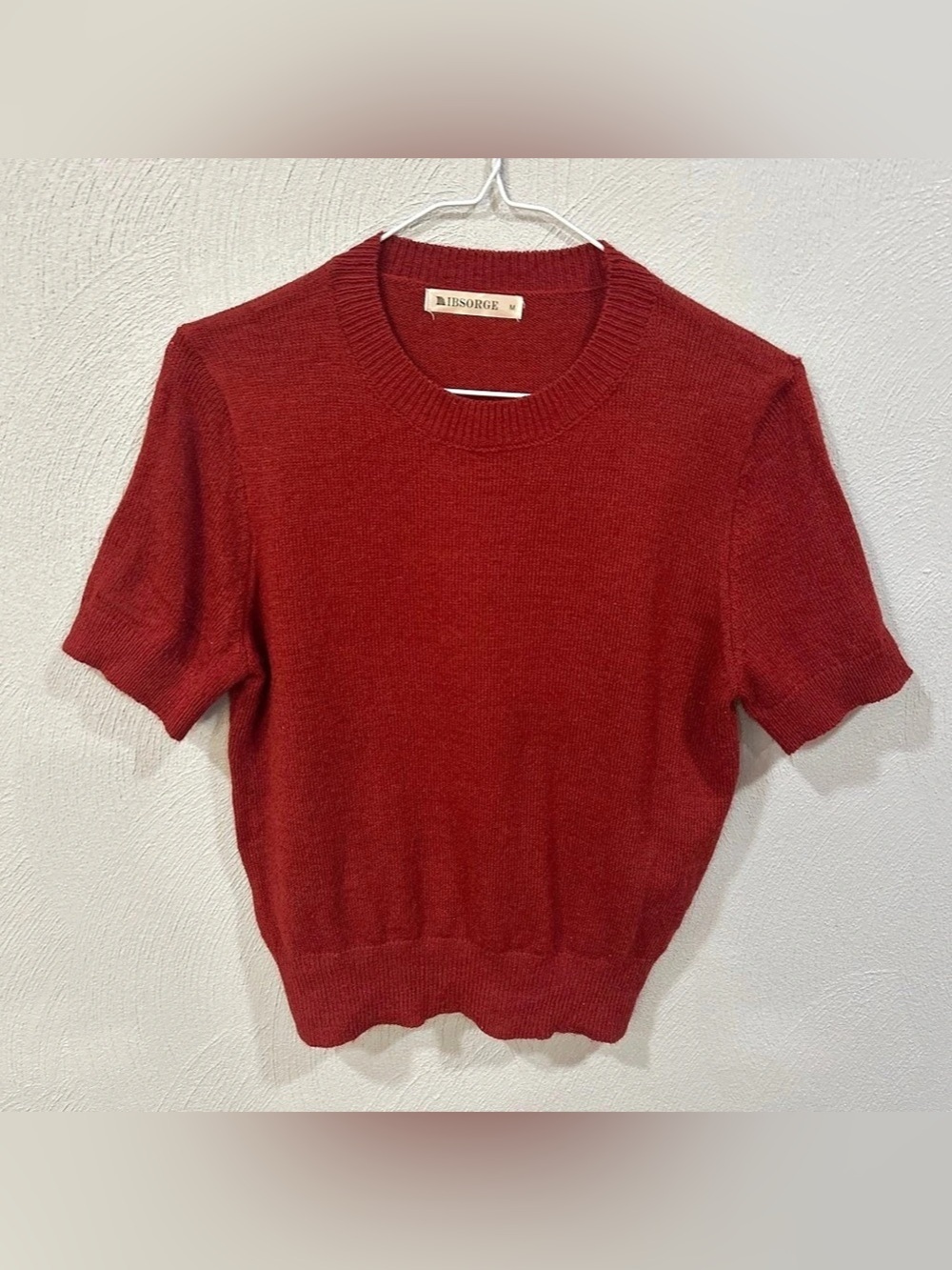 IBSORGE Crew Neck Short Sleeve Sweater in Red Size Medium
